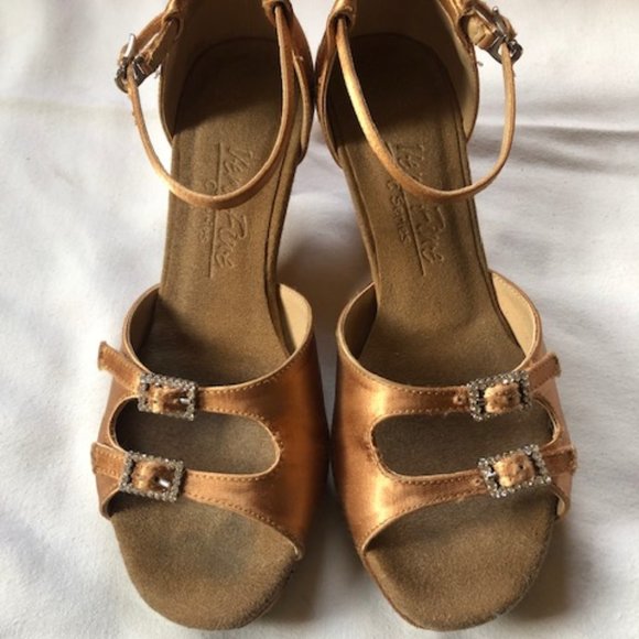 Gold satin ballroom salsa 1.2" heel vegan - Picture 1 of 8